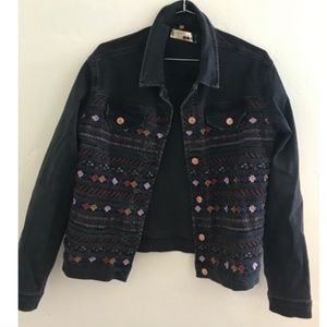 Topshop Embroidered Gray Denim Jacket Medium/6